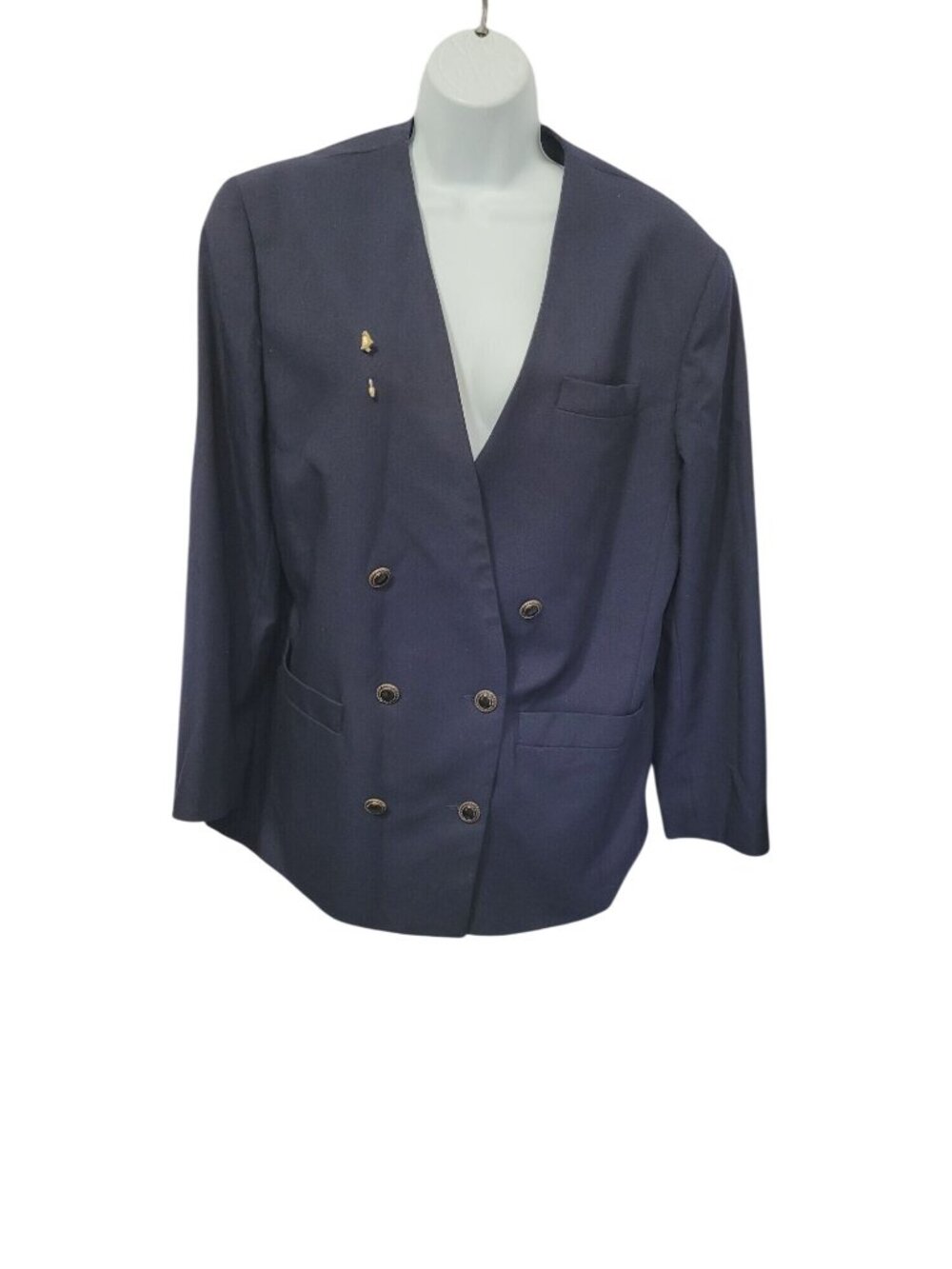 Russ Blazer Womens Size 14 Navy Blue Double Breasted Lightweight Classic Office
